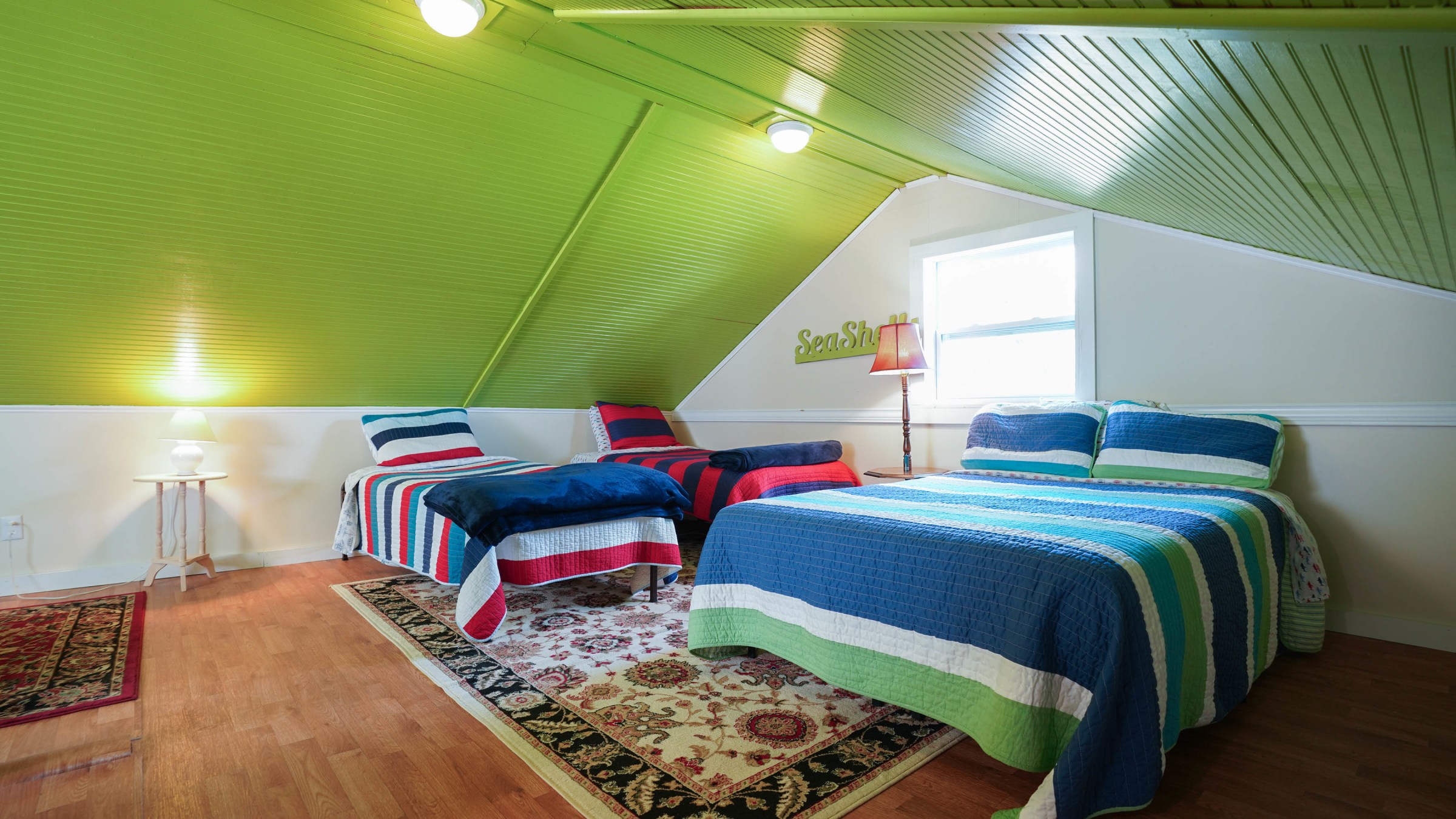 a large bed sitting in a room