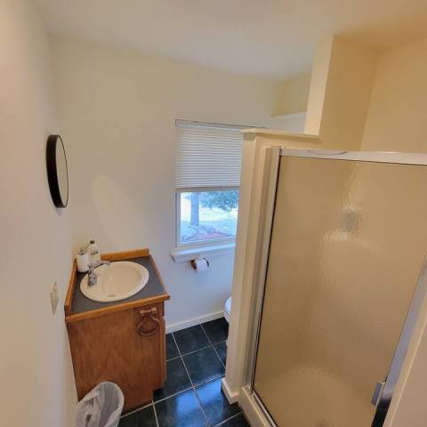 a view of the shower and sink